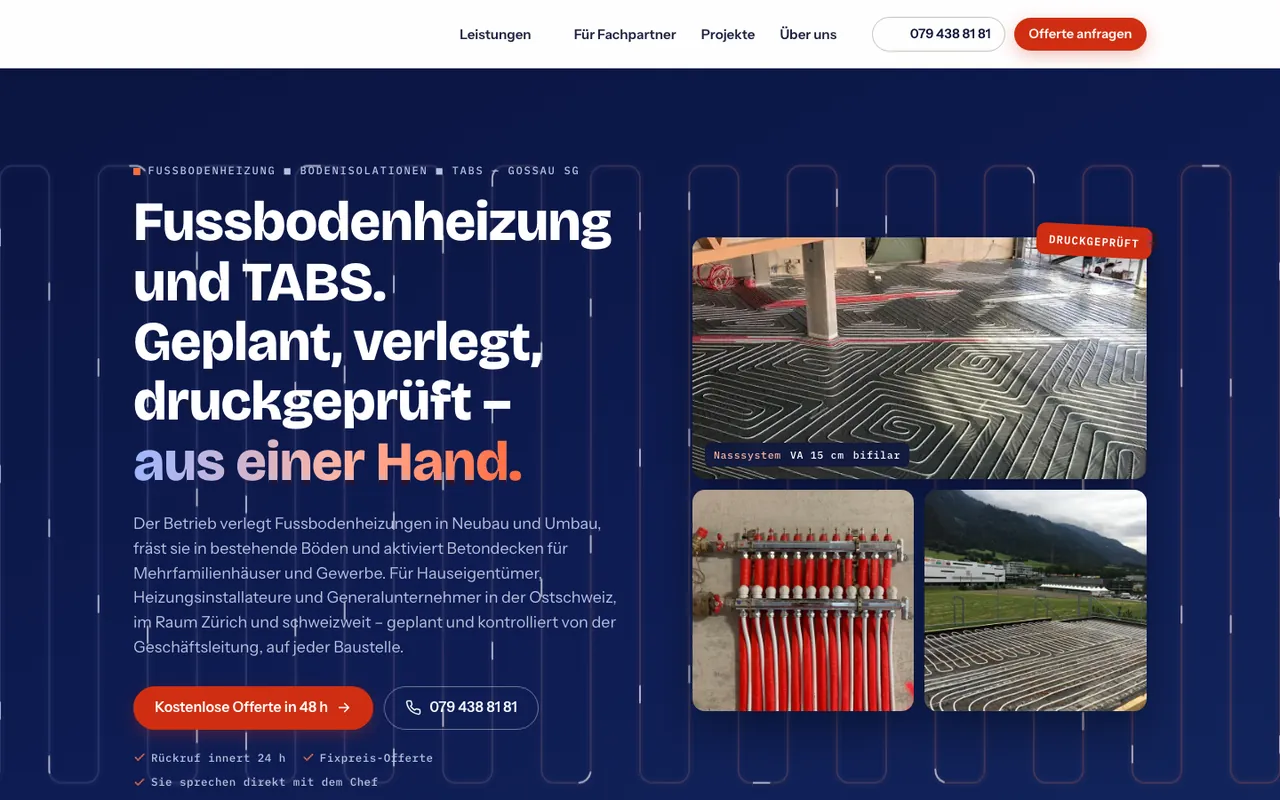 Website für einen Haustechnikbetrieb am Desktop